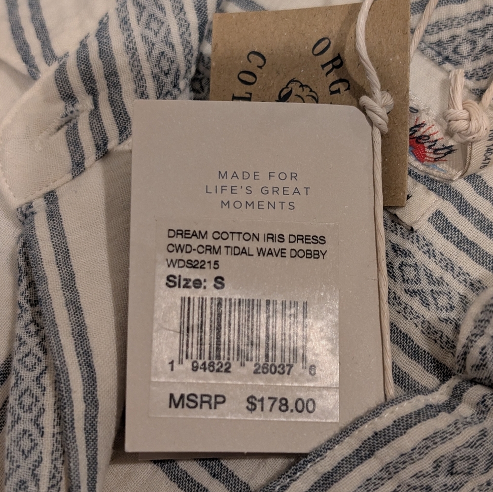 NWT Faherty Dream Cotton Iris Dress in Tidal Wave Dobby - Picture 9 of 10